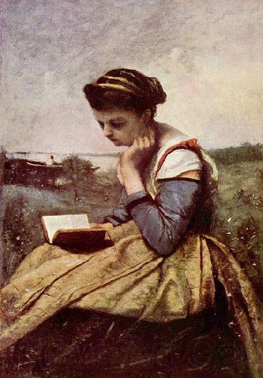 Jean-Baptiste-Camille Corot Lesende Frau Norge oil painting art